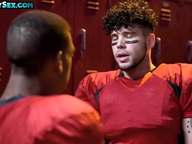 White stud anally fucked by bbc teammate in locker room